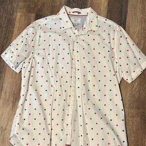 Denim & Flower White Shirt with Red and Blue Star Print